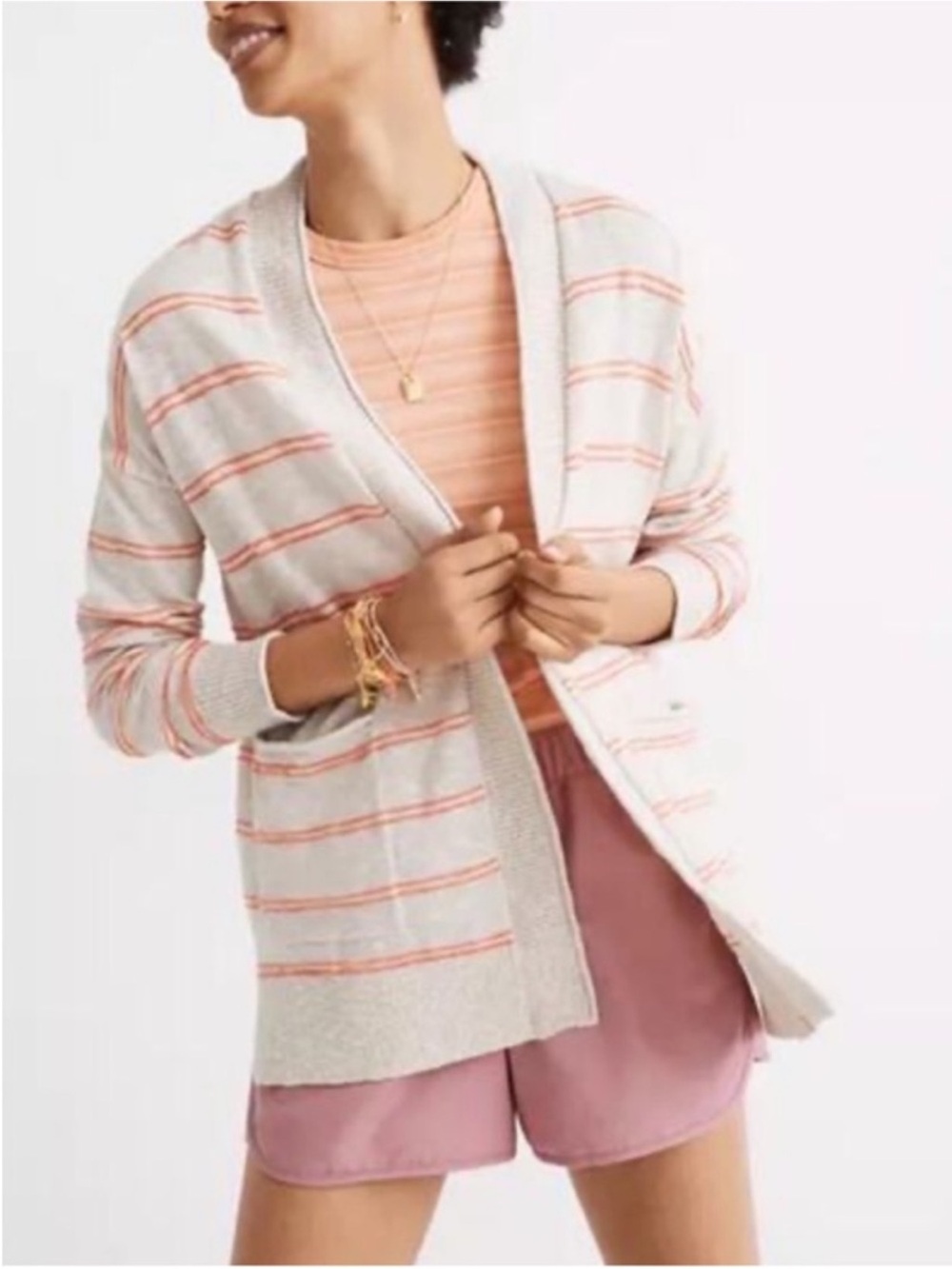 Madewell Classic Lightweight Striped Open Front Cardigan , Size XL